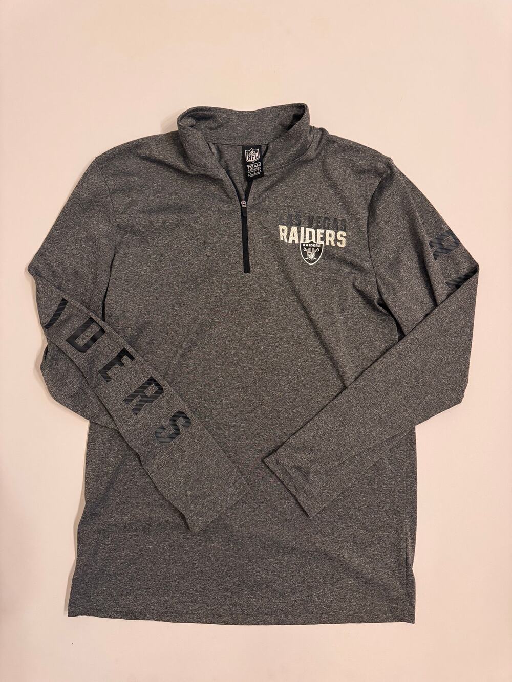 NFL Team Apparel Men's 1/4 Zip Gray Las Vegas Raiders Pullover Lightweight S